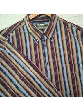 Norm Thompson Men's Striped Button-Down Shirt 100% Cotton XL